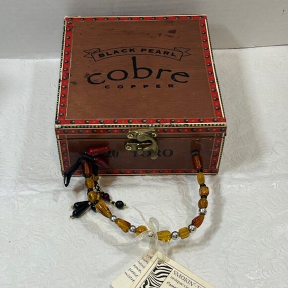 Unique Black Pearl Cobre Copper Cigar Handbag Box Purse Beaded Handle - Picture 3 of 16